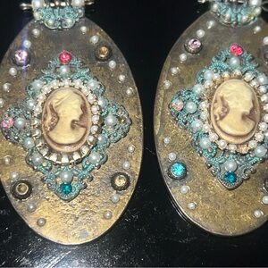 Vintage Cameo Earrings with Gold and Turquoise Accents